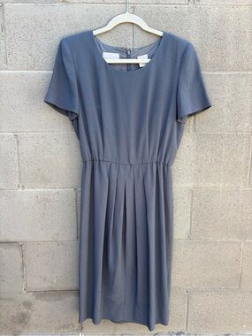 Liz Claiborne Slate Gray Pleated Short-Sleeve Midi Dress